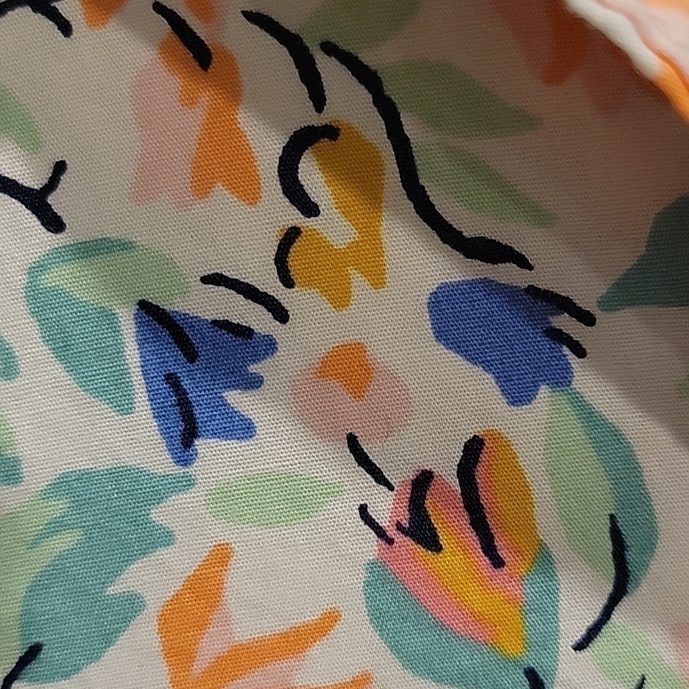 St. John's Bay button down shirt with pink, blue yellow flowers. Denim trim L - Picture 6 of 9